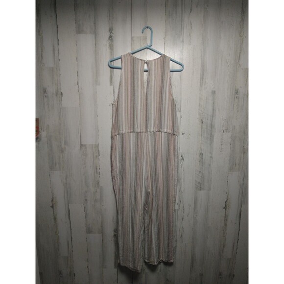 Anthropologie DREW Striped Linen Blend Jumpsuit Beige Black Size Medium - Picture 5 of 9